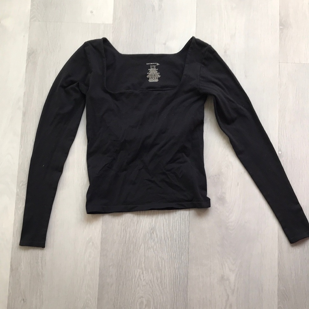 FREE PEOPLE BLACK T SHIRT SQUARE NECK LONG SLEEVE WOMENS M/L